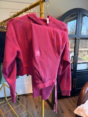 ALO Yoga Ribbed Muse Joggers & Hoodie Set in Berry Pink